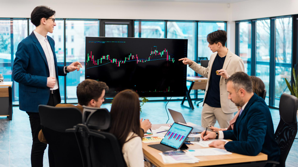 Business partners negotiating a trade agreement in a meeting room